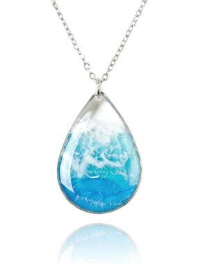 Coastal Ocean Wave Resin Pendant Necklace | Boho Beach Jewelry Gift for Ocean